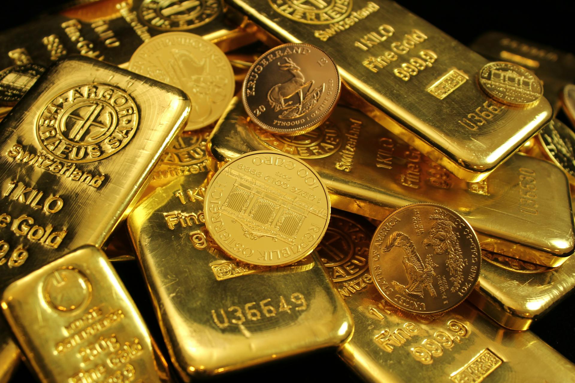 Refined gold bars in secure vault storage