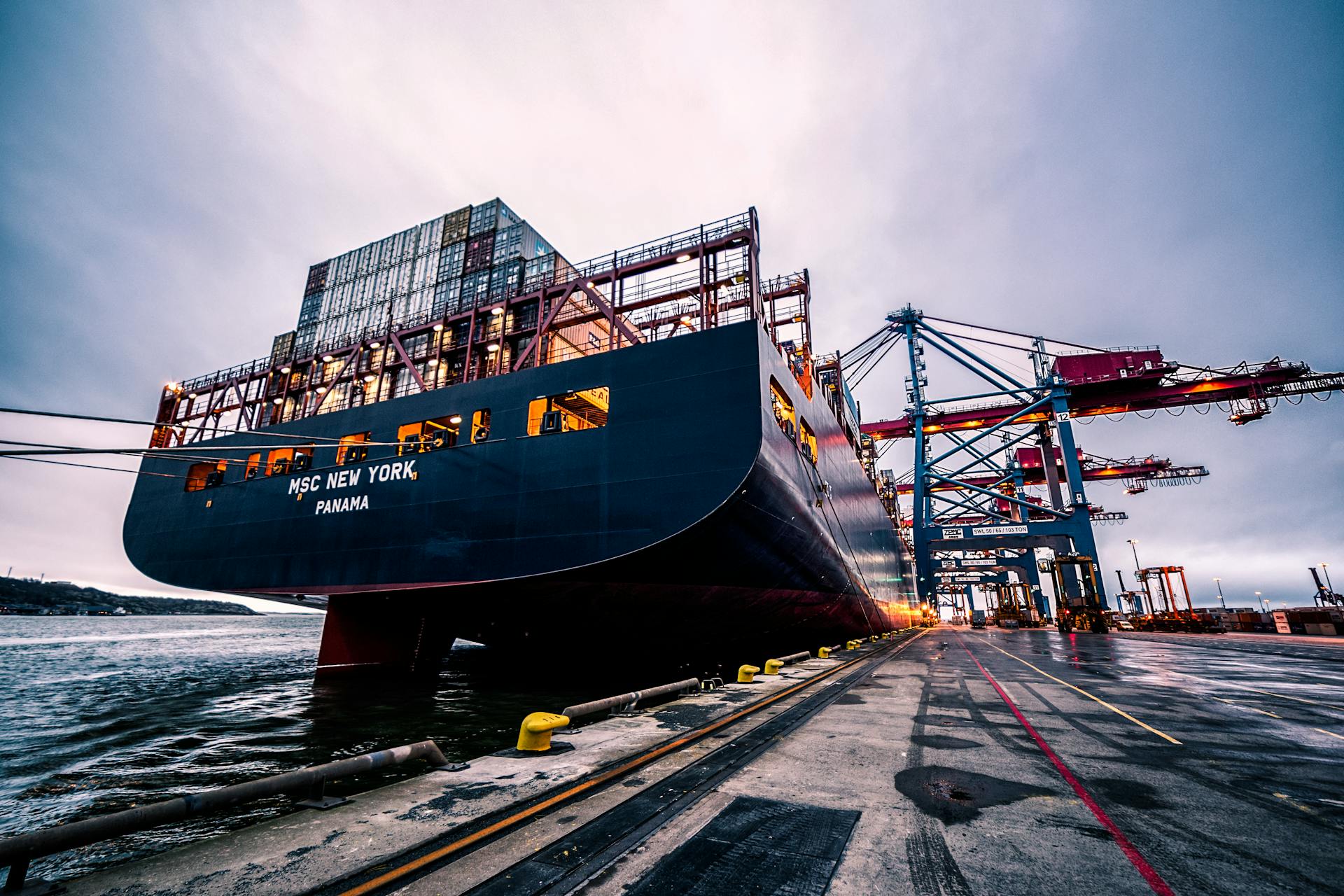 Container port with cargo ships for global trade